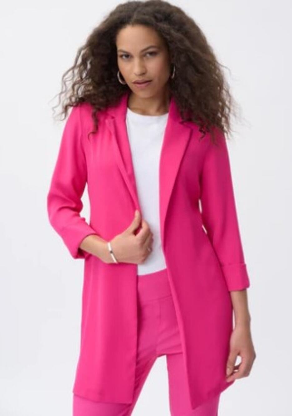 JOSEPH RIBKOFF Danielle Longline Open Blazer Jacket US 12 Dazzle Hot Pink